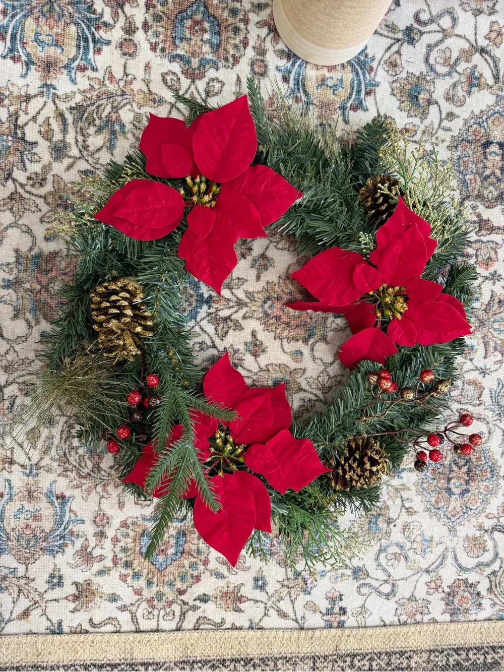 New Christmas Wreath Festive Red Poinsettia Holiday Wreath by old time pottery